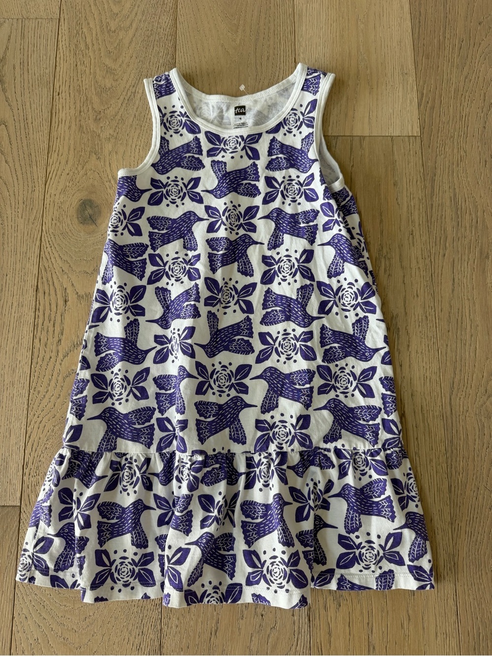 Tea Collection Purple White Hummingbird Floral Tank Dress Sz 6